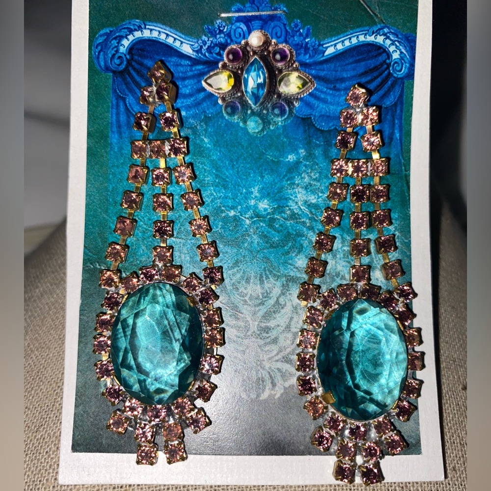 Vintage Czech Aquamarine Amethyst Swarovski Rhinestone Earrings